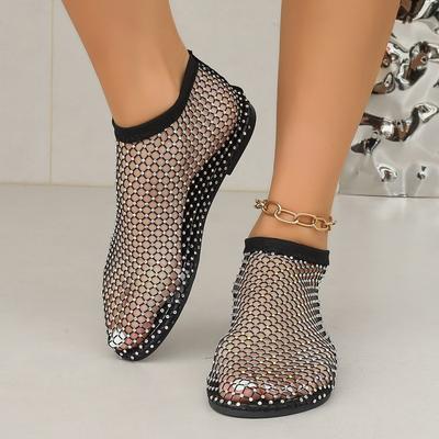 Fashion Women's Luxury Brand Round Toe Flat Bottom Pink Sandals Hollow Short Boots Water Diamond Sexy Flat Bottom Shoes Zapatos De Mujer