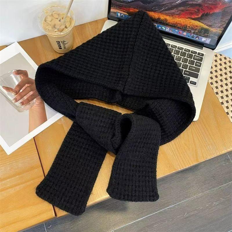 Winter Hat Scarf Integrated Two-piece Set Solid Color Warm Dual-purpose Knitted Hat Cape Versatile Fashion Hooded Shawl