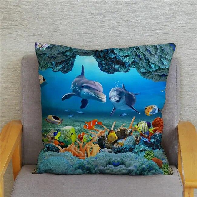 Cushion Cover Ocean Dolphin Pattern Underwater World Print Pillow  Kids Sofa Home Decor