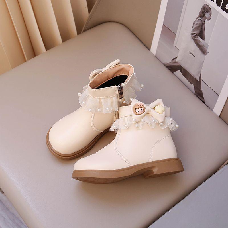Girls' Fashionable Princess Snow Ankle Boots, Winter Children's Sweet Anti-slip Leather Boots