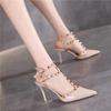 Pointed high heels women's thin heels spring 2025 new 42 large size niche sandals women's bag head rivets versatile