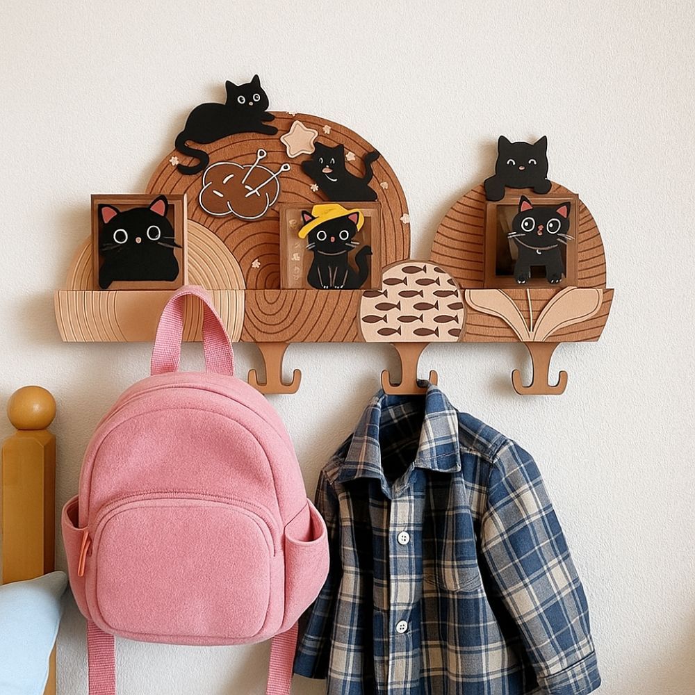 Originality Wall Mounted Key Holder Cat Entrance Storage Rack Cute Entryway Hooks  Office