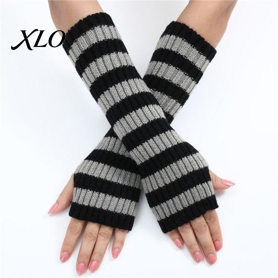 Striped Wrist Warmers Knitted Arm for Women, Fingerless Sleeves, Soft Thermal Sleeves Cold Weather Autumn Winter, Fashion Accessories Girls