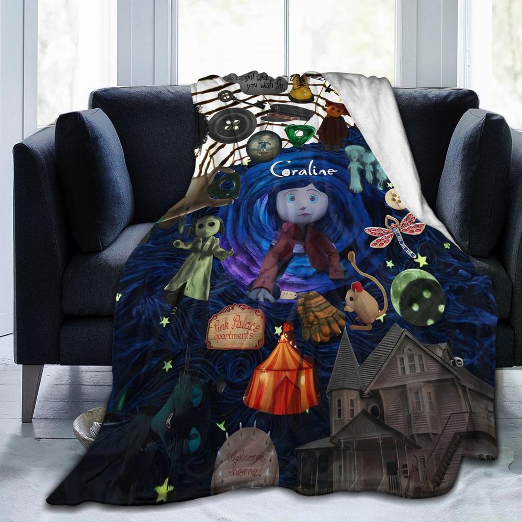 Coraline Halloween Horror Blankets Flannel Summer Multi-function Lightweight Throw Blankets for Bedding Office Plush Thin Quilt