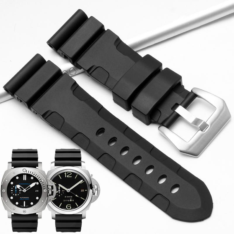 24mm 26mm Rubber Watch Band for Panerai Luminor Submersible Lightning 1164 PAM01209 Black Universal Silicone Strap Watch Band onSamsung Smart Watches