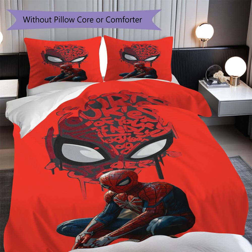 1PC Spider-Man Pattern Bedding Quilt Set Quilt Cover Pillowcase Home Decoration Birthday Gift (1 * Duvet Cover + 2 * Pillowcase, Without Core)