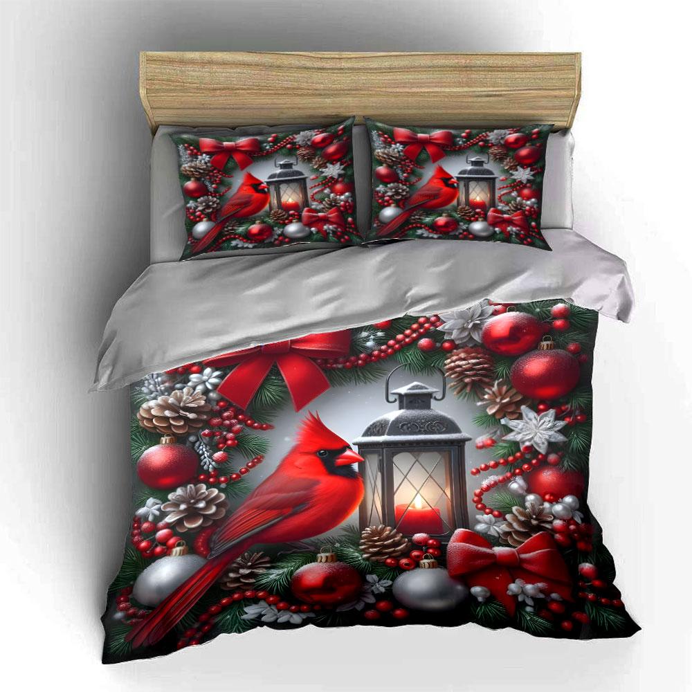 Holiday Lantern Set With Cardinal Kid S And Adults  Bedroom Decor, Exquisite Three-Piece Bedding Set Gift (as the picture,EU Twin 135X200cm&set)