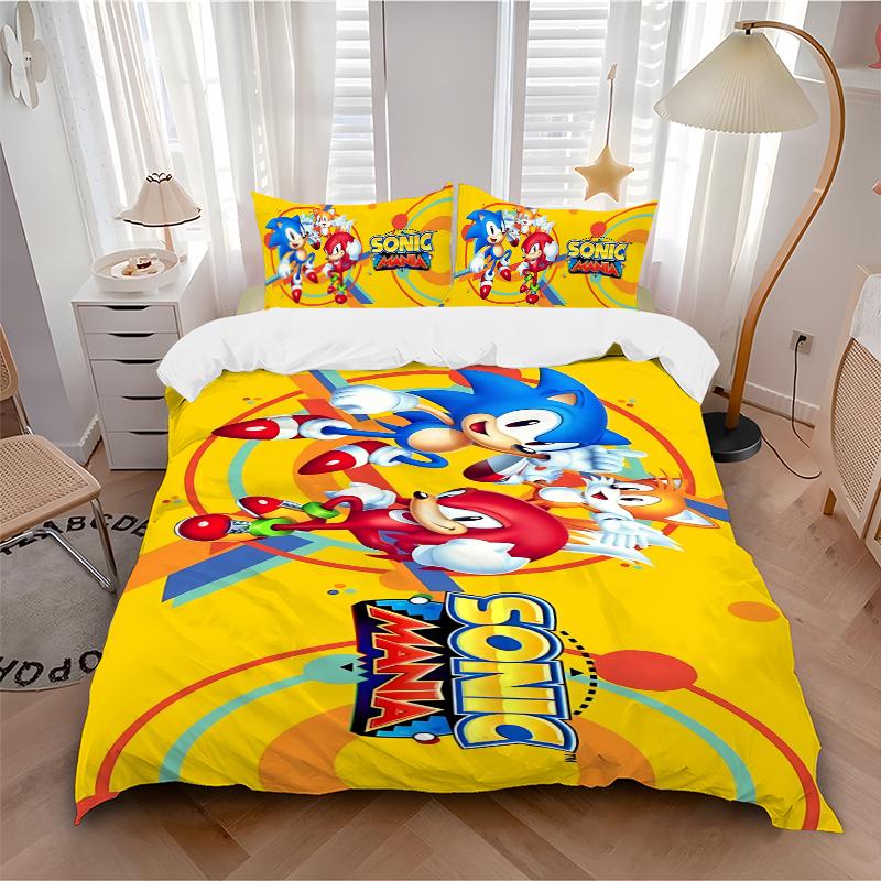 Sonic Dinos Adventure Printed 3pcs Bedding Set Soft Microfiber 1 Duvet Cover And 2 Pillowcases Home Bedroom Decor Xmas Gift Ek134