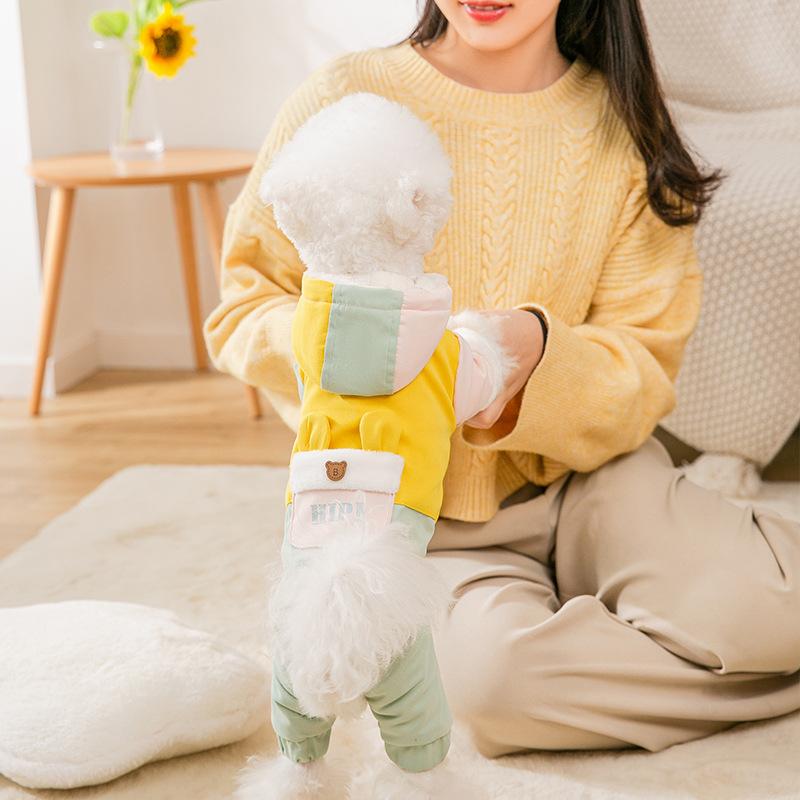 Autumn and Winter Thickened Traction Hooded Dog Four-legged Cotton Coat Teddy Bigbear Small Dog Cat Clothing Pet Clothing