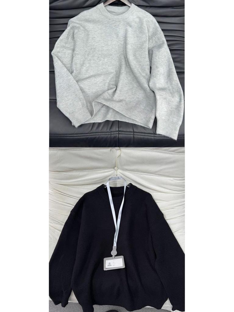 Cleanfi Men's Light Gray Sweater - Autumn Round Neck, Loose, High-End Knitwear, Lazy Style, Ideal for Layering