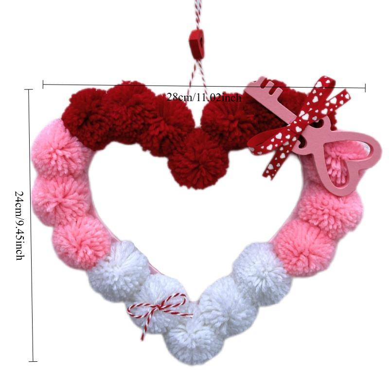 1pcs Plush Love Heart Wreath with Fuzzy Pompoms Indoor Home Decor for Proposal Kids Room Decoration Floral Wall Hanging