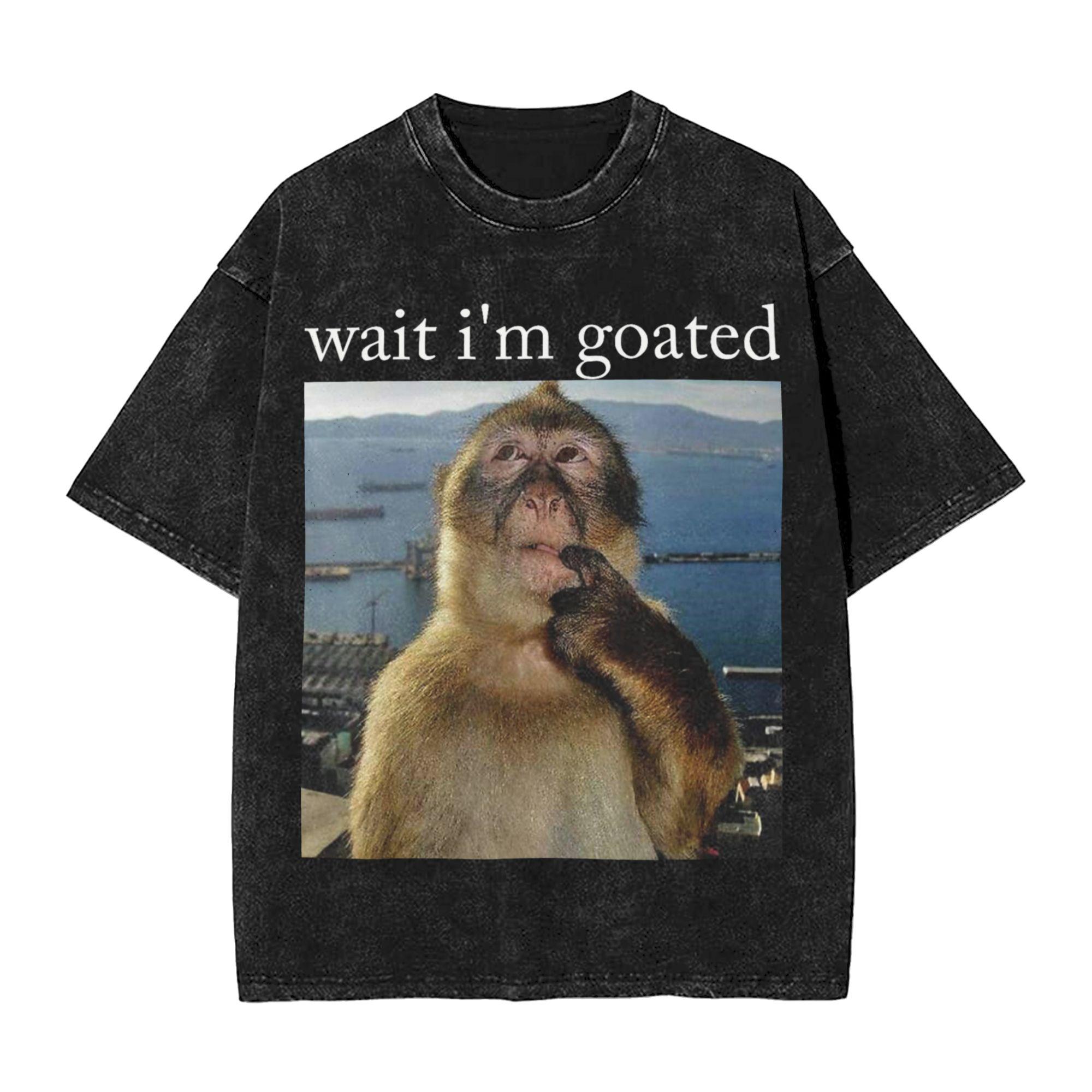 Thinking Monkey Meme Washed T Shirts Streetwear Hip Hop Novelty TShirt Tee Shirt for Unisex Women Cotton High Street S