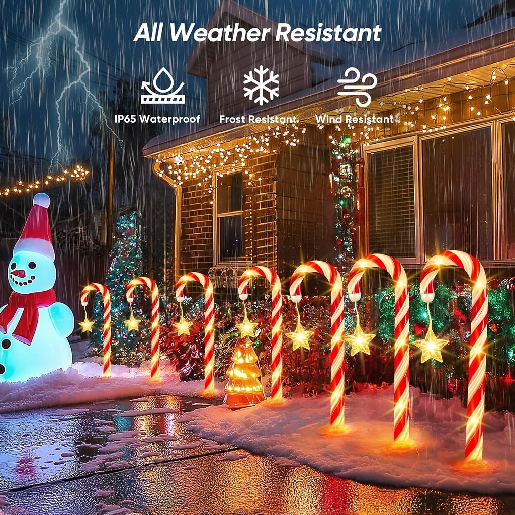 Solar-Powered Candy Cane Lights 1To5 8 Lighting Modes Outdoor Christmas Decoration for Lawn Yard Garden Xmas Tree Lights