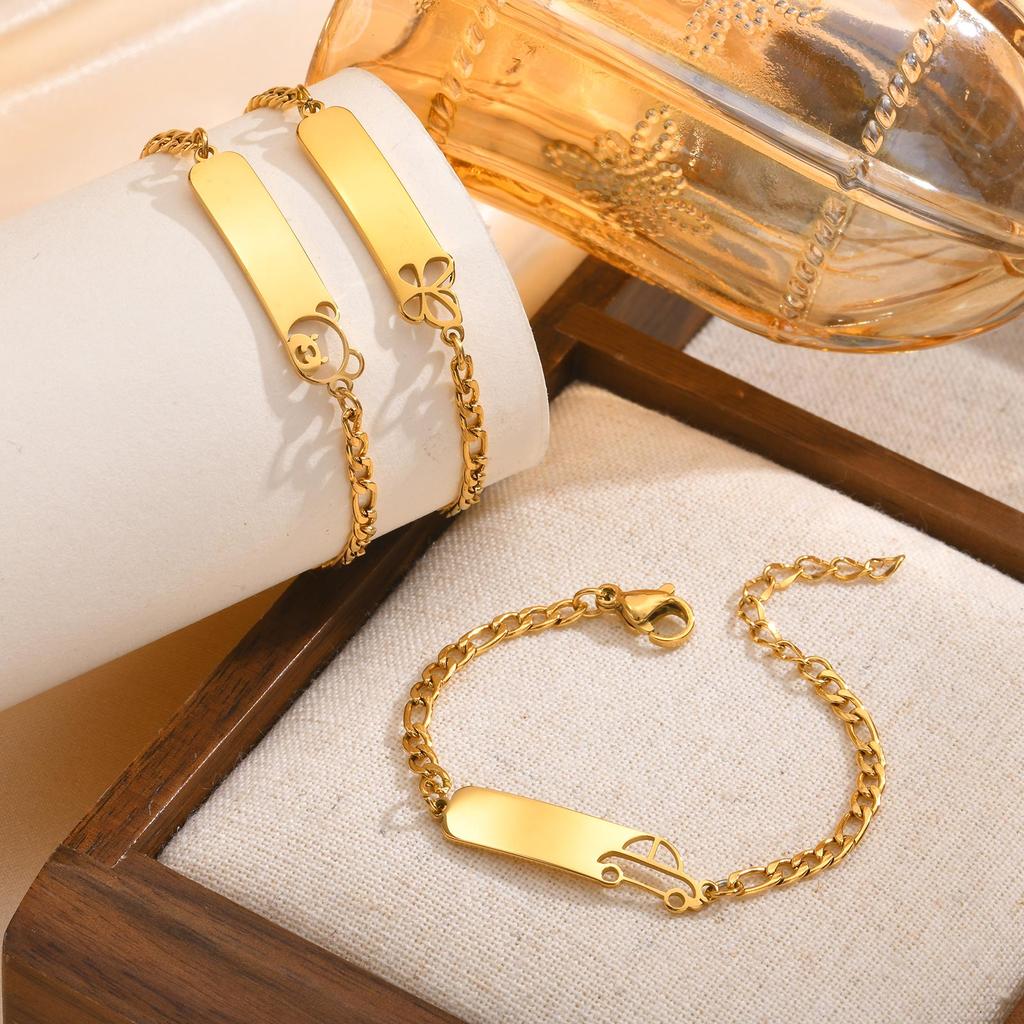 Free Engraving Name Date Bracelet for Baby,Hollow Butterfly Bracelet, Gold Color Stainless Steel NK Chain Bracelets