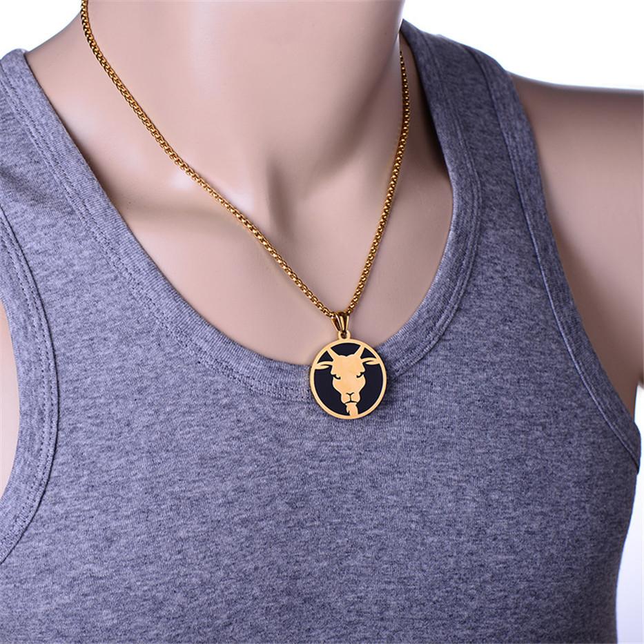 Punk Zodiac Constellation Pendant Gold Color Stainless Steel Round Necklaces for Men Women Fashion Party Jewelry Birthday Gift