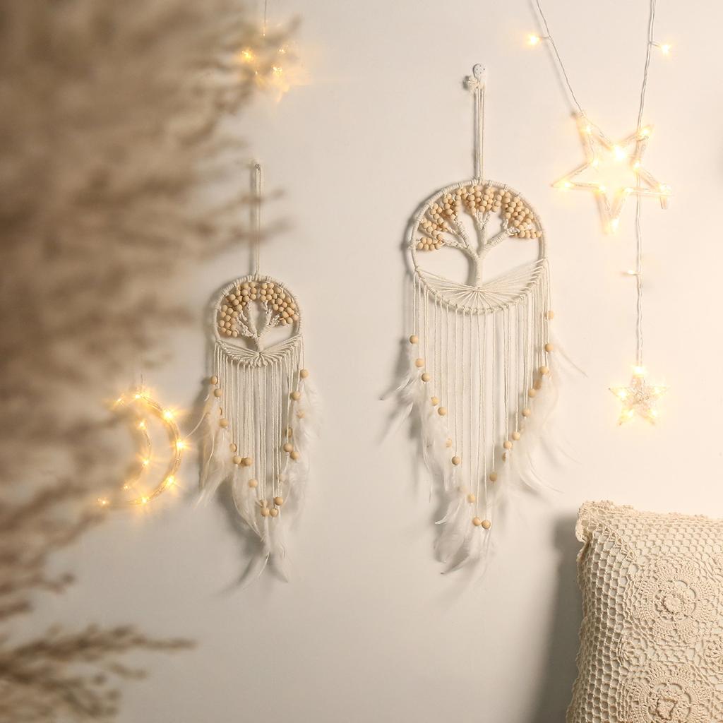 Tree of Life Dream Catcher with Beads Macrame Wall Hanging Large Dreamcatcher Woven Boho Home Decor Bedroom Decoration Gift