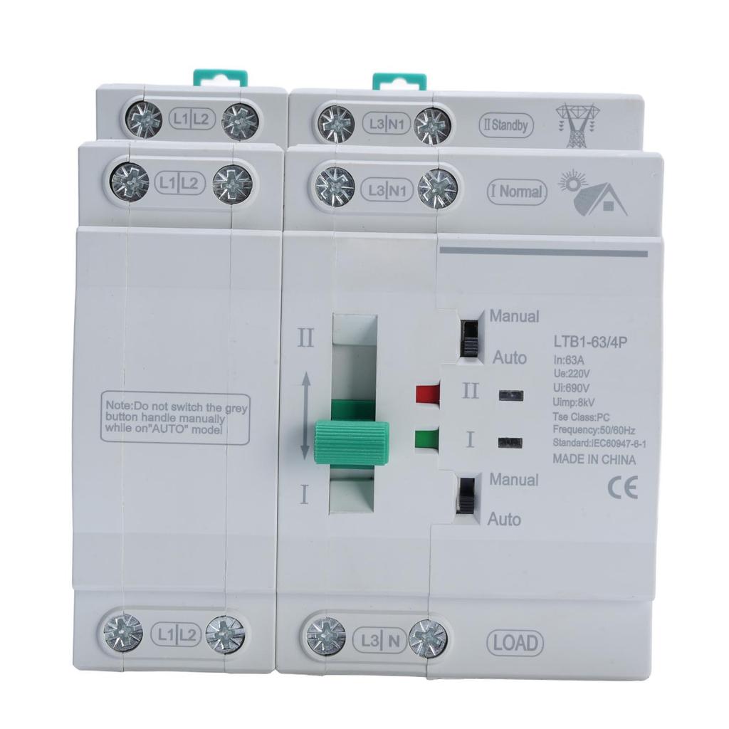Double Power Automatic Transfer Switch 4P Photovoltaic To Mains DIN Rail Mount Electrical Selector Switch 63A