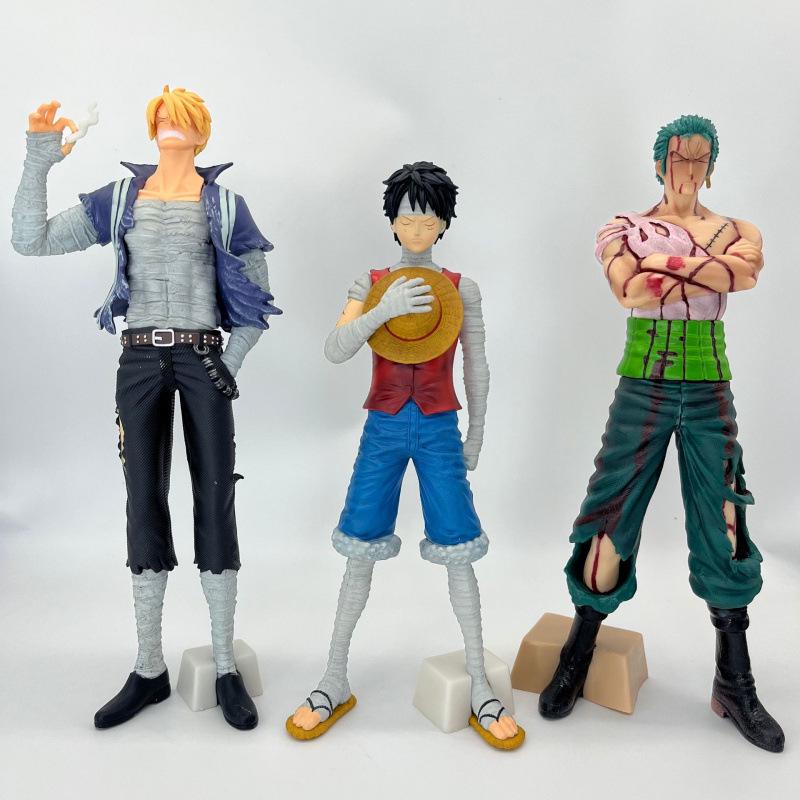 One Piece Scene: Injured Zoro & Bandaged Luffy Skypiea Sanji Figure Ornament.