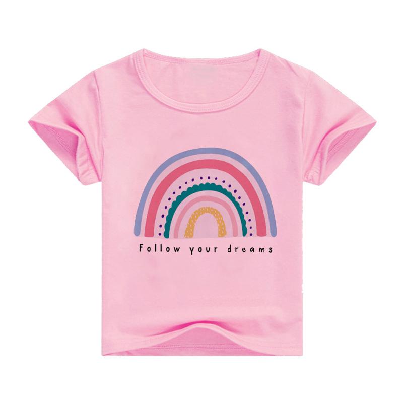 T-shirt per bambini Top Estate Stampa di cartoni animati Arcobaleno puro Moda a maniche corte Coniglio Simpatico Top multicolore di vendita caldo