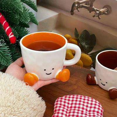 Glückliches Gesicht Kaffeetasse Mit Henkel Keramik Kaffeetasse Charmantes Gesicht Mit Niedlichen Füßen Milch Tassen Geburtstagsgeschenke Büro & Wohnkultur