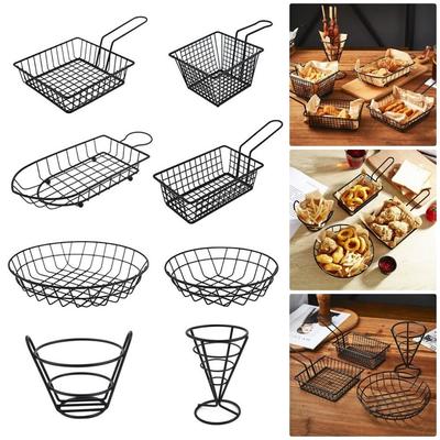 1Pcs with Handle Frying Tray Home BBQ Kitchen Tool French Fries Holder Durable Fryers Basket