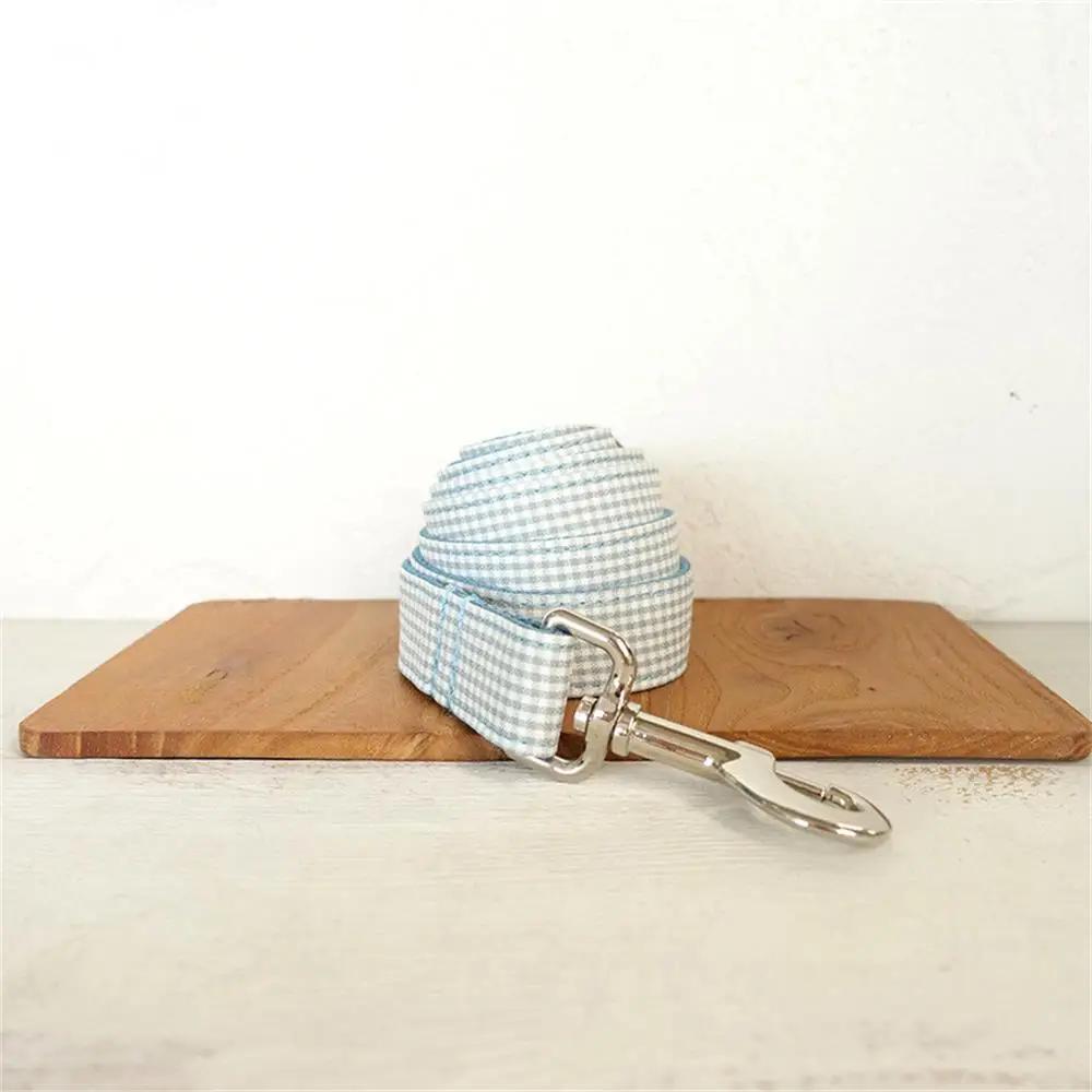 

Personalized Dog Collar with Free Engraving, Matching Pet Leash,Customzied Contacts Metal Buckle,Blue White Plaid Puppy Collar S