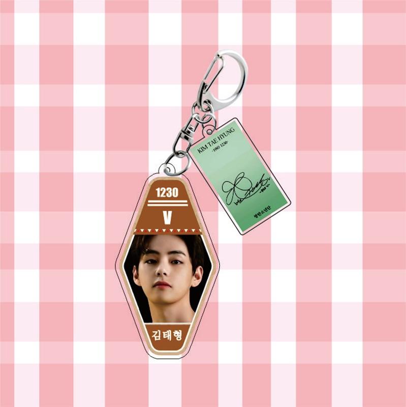 BTS Keychain, Bangtan Boys Key Tag with Photo & Signature Charm, Kpop ARMY Fans Bag Accessory(Jin RM Suga Jimin V J-Hope Jungkook)