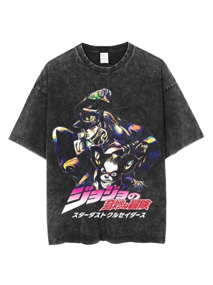 JoJos Bizarre Adventure Washed Tshirt  summer New Kongtiao Gongsi Graphic  Cotton Fashion Streetwear YK trend shirt L