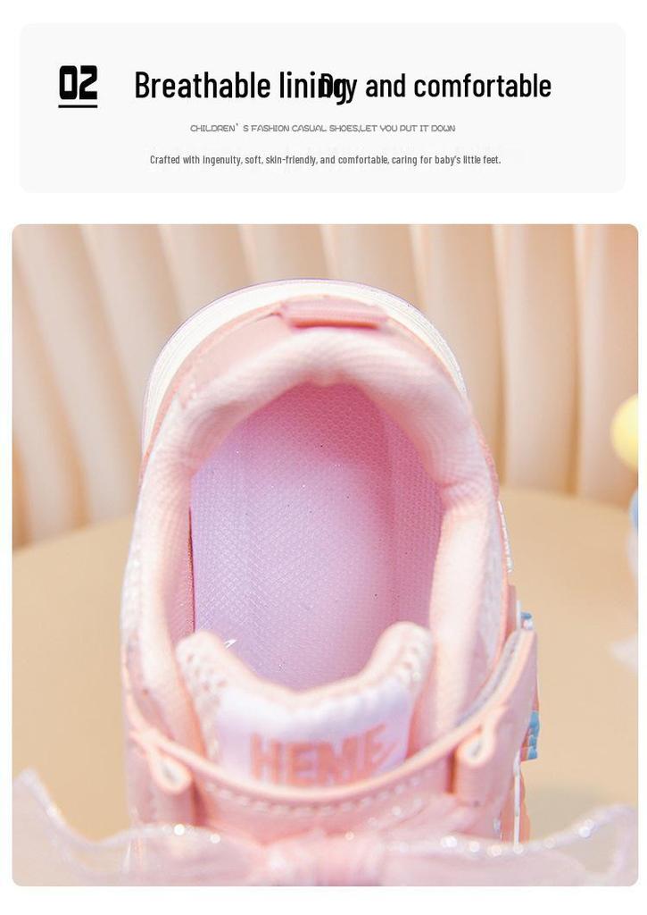 Spring/Summer 2026 Girls' Cartoon Mesh Breathable Sports Shoes - Soft Sole, Non-slip Casual Sneakers