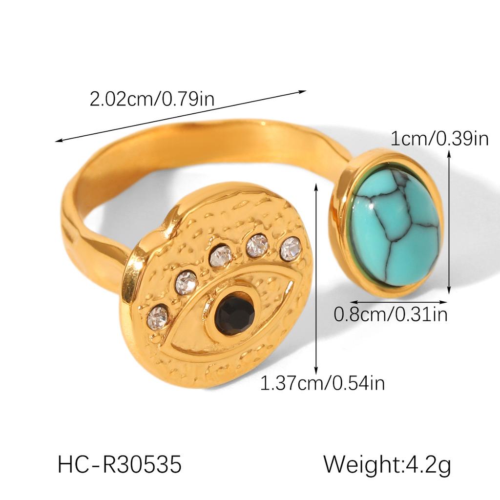 French Retro Turquoise Evil Eye Stainless Steel Ring for Women, Non-fading Ring, Niche Light Luxury Hand Jewelry