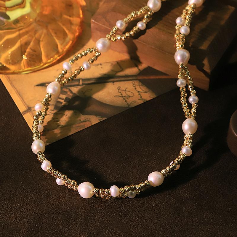 Natural Pearl Copper Bead Necklace 18k Gold Plated Luxurious Design Classic Necklace Banquet Wedding Women's Jewelry GN0862