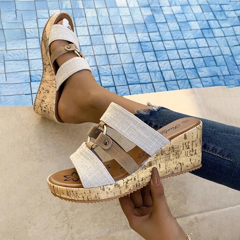 Mode Damenmode Plateau Keilsandalen Sommer Komfort Slip On Strandschuhe Frau Dicke Sohle Rutschfest Walking Sandalias Mujer 2025