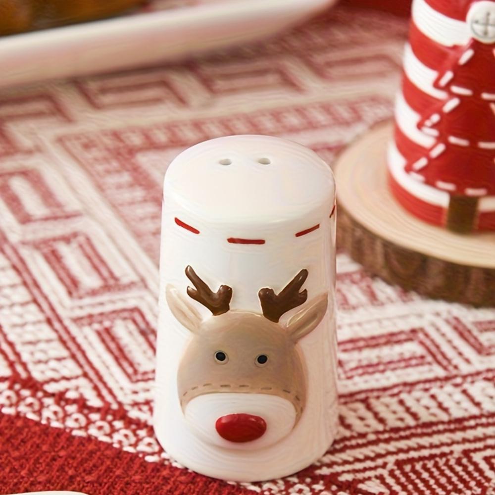 Scandinavian Santa Claus Ceramic Salt and Pepper Shaker Creative Embossed Peppermill High-Quality Seasoning Bottle, Best for Christmas