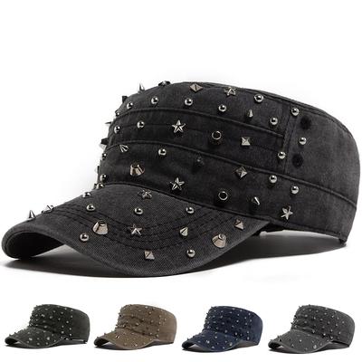 Rivet Flat Hat Women Fashion Punk Rock Hip Hop Baseball Cap Y2K Men Vintage Military Cap Retro Visor Trucker Hats Adjustable