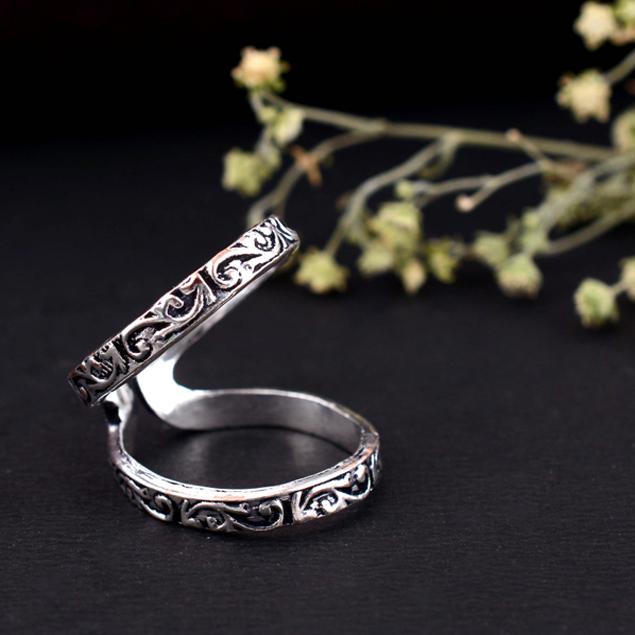 Handmade Oxidized Silver Arthritis Ring – Adjustable Criss-Cross Double Band Boho Tribal Jewelry for Women & Men