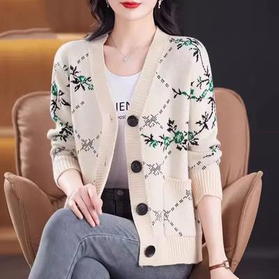 Autumn Jacquard Short Knitted Cardigan Jacket Ladies Winter New Long-Sleeved Floral Knitted Sweater Coat Women Loose Knitwear Tops