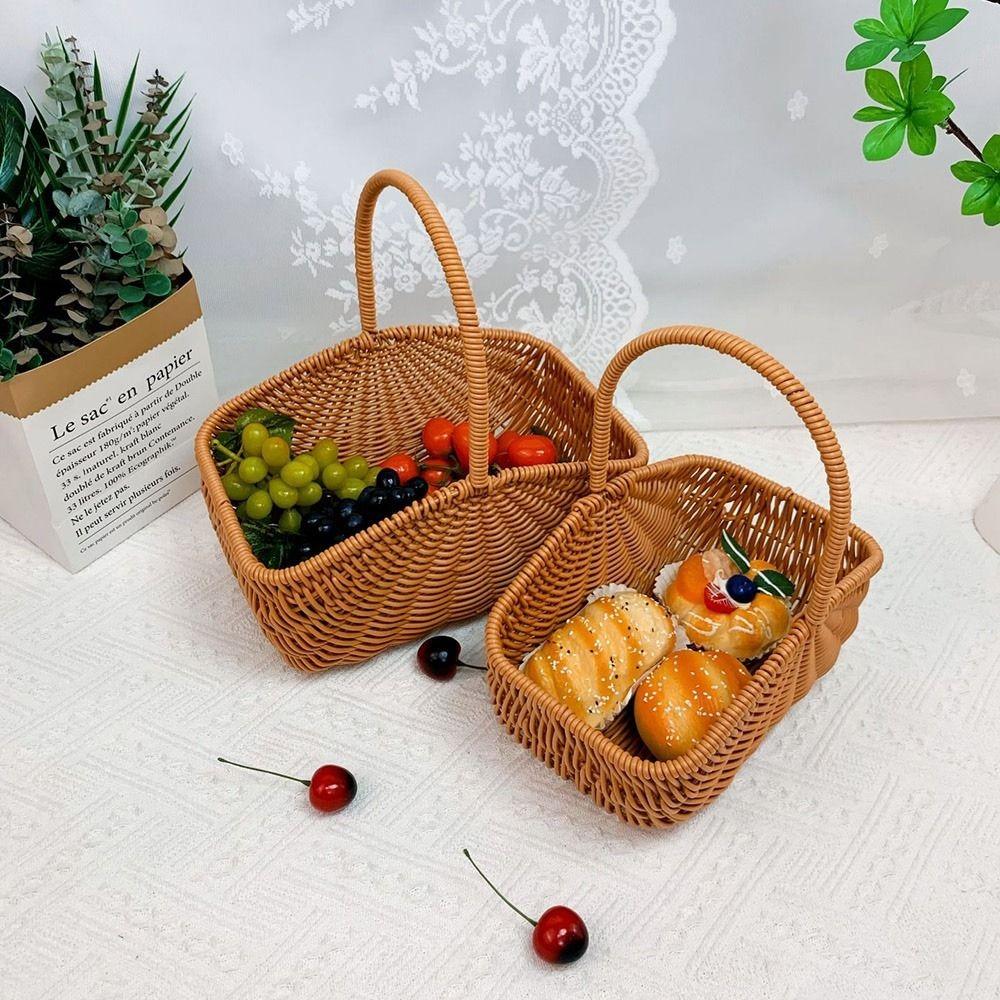 Woven Rattan Storage Basket Multipurpose Picnic Basket  Desktop Organization