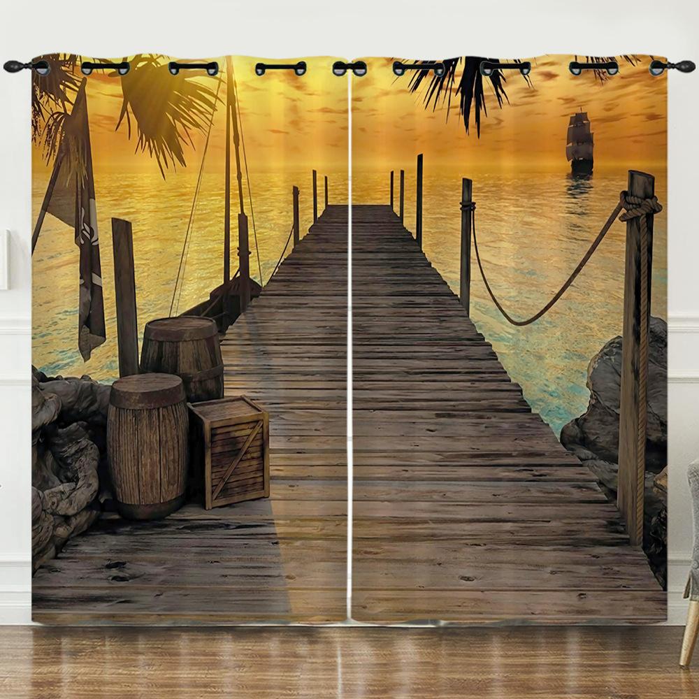 Curtain Oil Painting Landscape Firefly 3D Digital Printing Blackout Curtain Punching