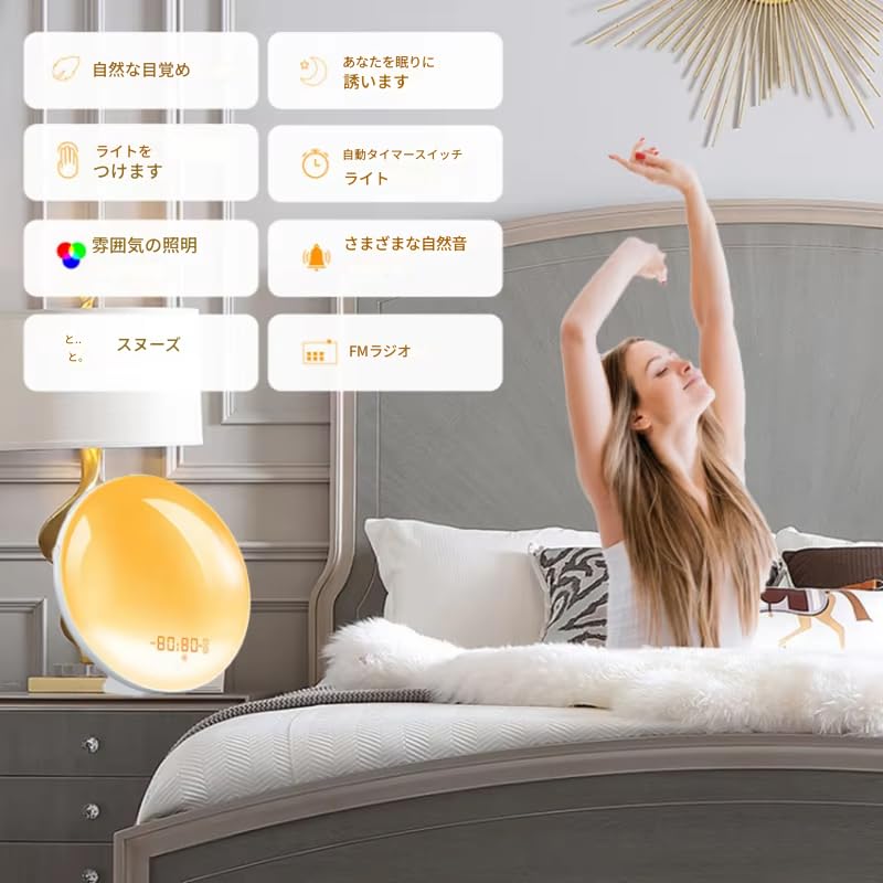 zmart Wake-Up Light Alarm Clock with Sunrise and Sunset Simulation, Dual Alarm, FM Radio, Night Light, 7 Colors, Natural Sounds, Snooze Function,