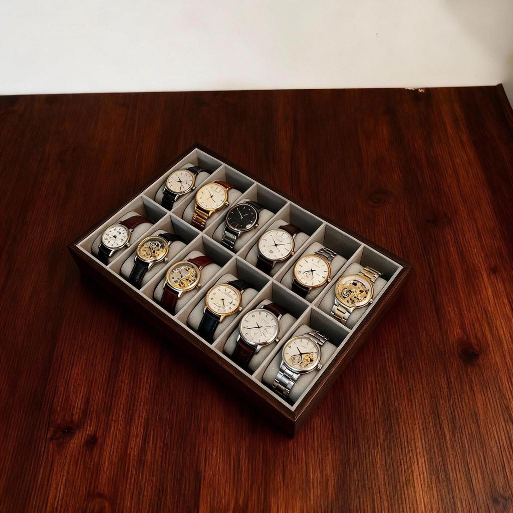 Walnut Grain Watch Display Tray & Stand for Live Broadcasts