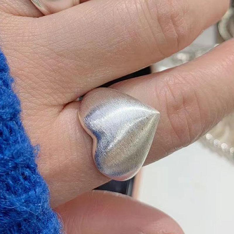 Anelli Cuore Geometrico Scintillanti in Argento Sterling 925 per Donna Semplice Moda Coreana Anello Aperto Regolabile Fatto a Mano Regali per Coppia