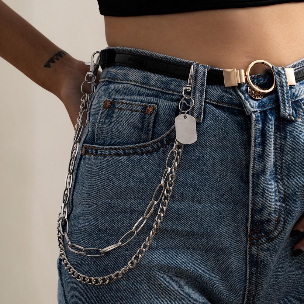 Hip Hop Metal Tags Waist Chain Hipster Layered Jeans Chain Fashion Tassel Pant Chain  For Women Man