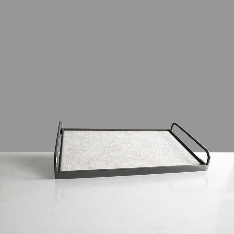 Metal Decorative Tray Leather Storage Tray Modern Minimalist Living Room Coffee Table Desk Organizer Home Decoration Storage