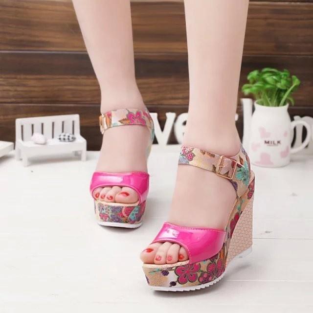 Flower Womens Shoes Sandals Summer Wedge Heels High Platform Open Shoes Toe