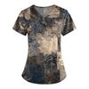 Plus Size Printed Scrub Working Uniform Tops For Women's V-Neck Print Short Sleeve Fun T-Shirts Workwear Tee With Pockets