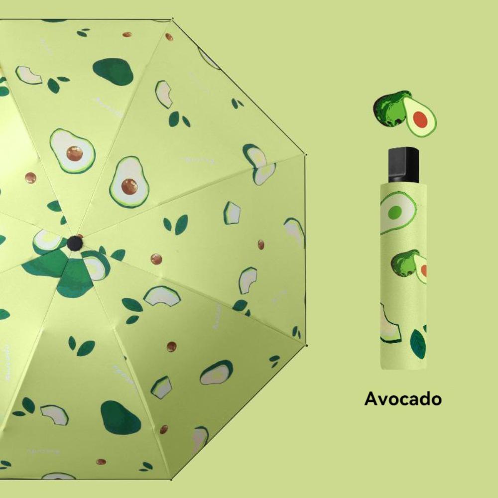 Black Rubber Handle Fruit Print Umbrella Small Lightweight Manual UV Protection Umbrella Windproof Compact Rain Umbrella