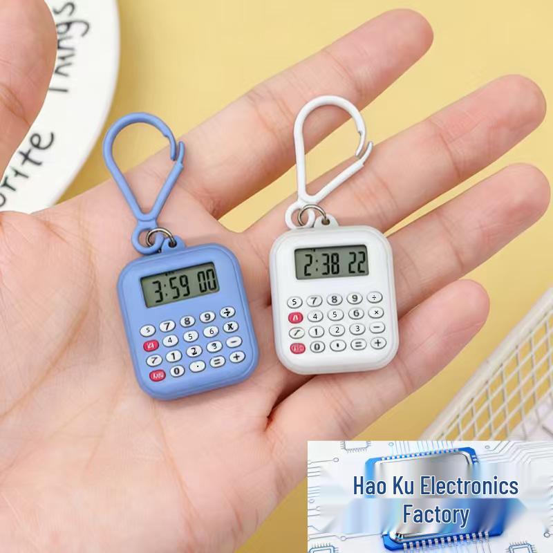 Student Mini Calculator Watch Pendant - Electronic Time Telling Clock Keychain