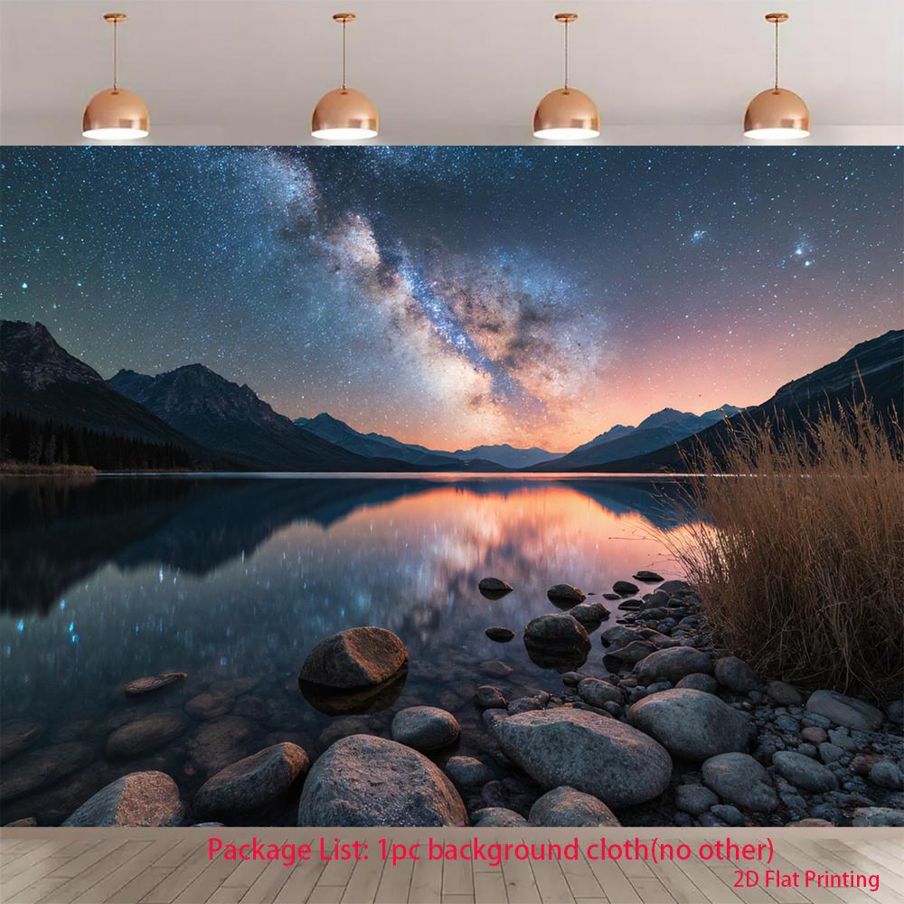 2D Plan 1 Galaxy and Starry Sky Lake Night Scene Background Banner - UV Printed Large Starry Sky Night Scene Background 150X100