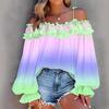 2025 Summer Spicy Girl Plus Size Off-Shoulder Gradient Lace-Up Top