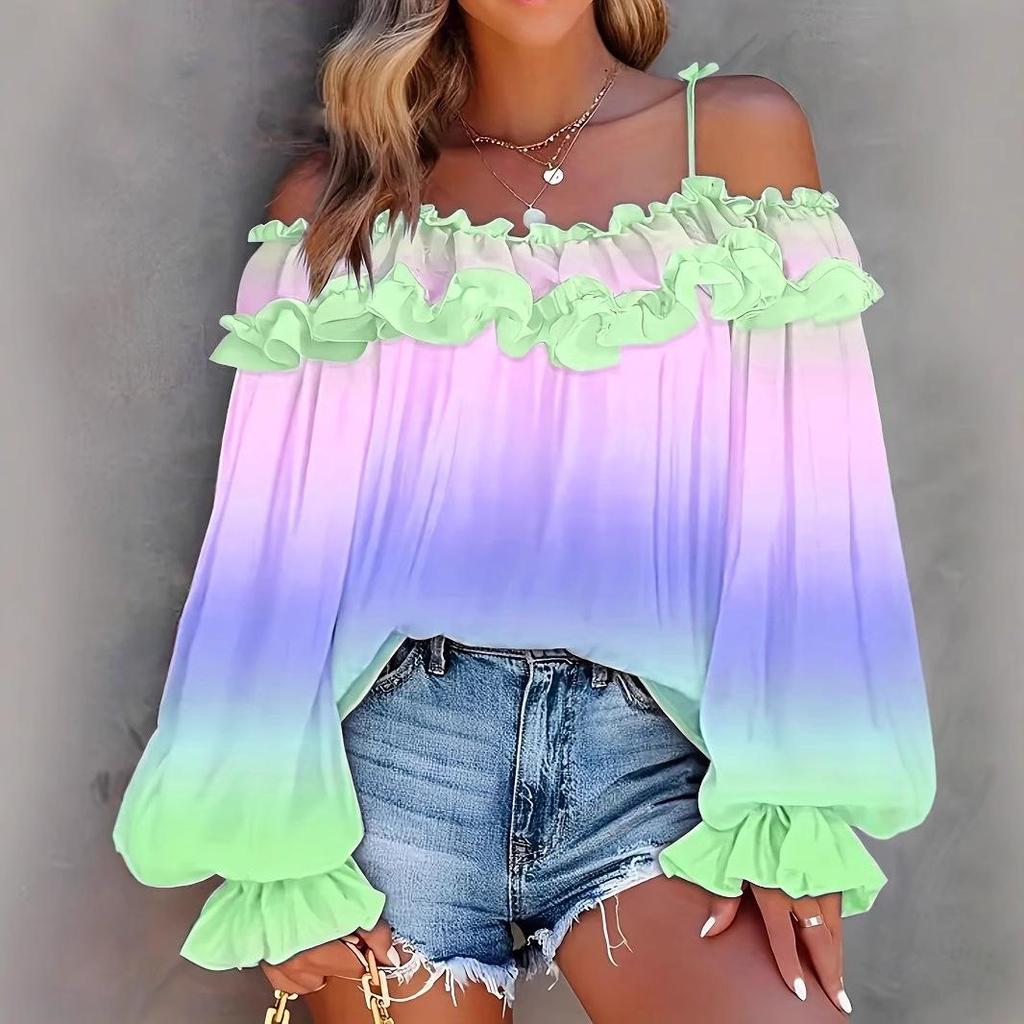 2025 Summer Spicy Girl Plus Size Off-Shoulder Gradient Lace-Up Top